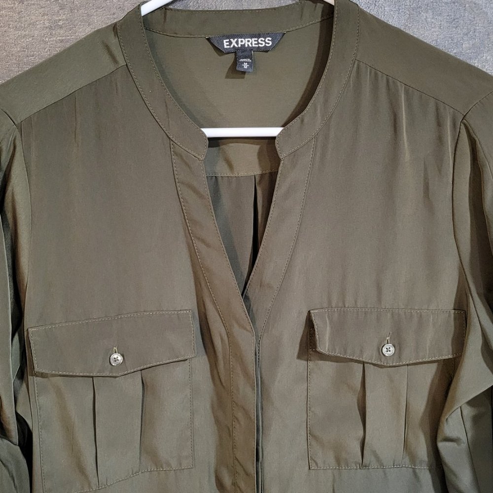 Express Olive Green Military Shirt Dress - Medium - Picture 10 of 10